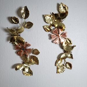 Vintage Butterfly Leaves 3D Metal Wall Sculpture MCM Hollywood Regency Decor 2PC